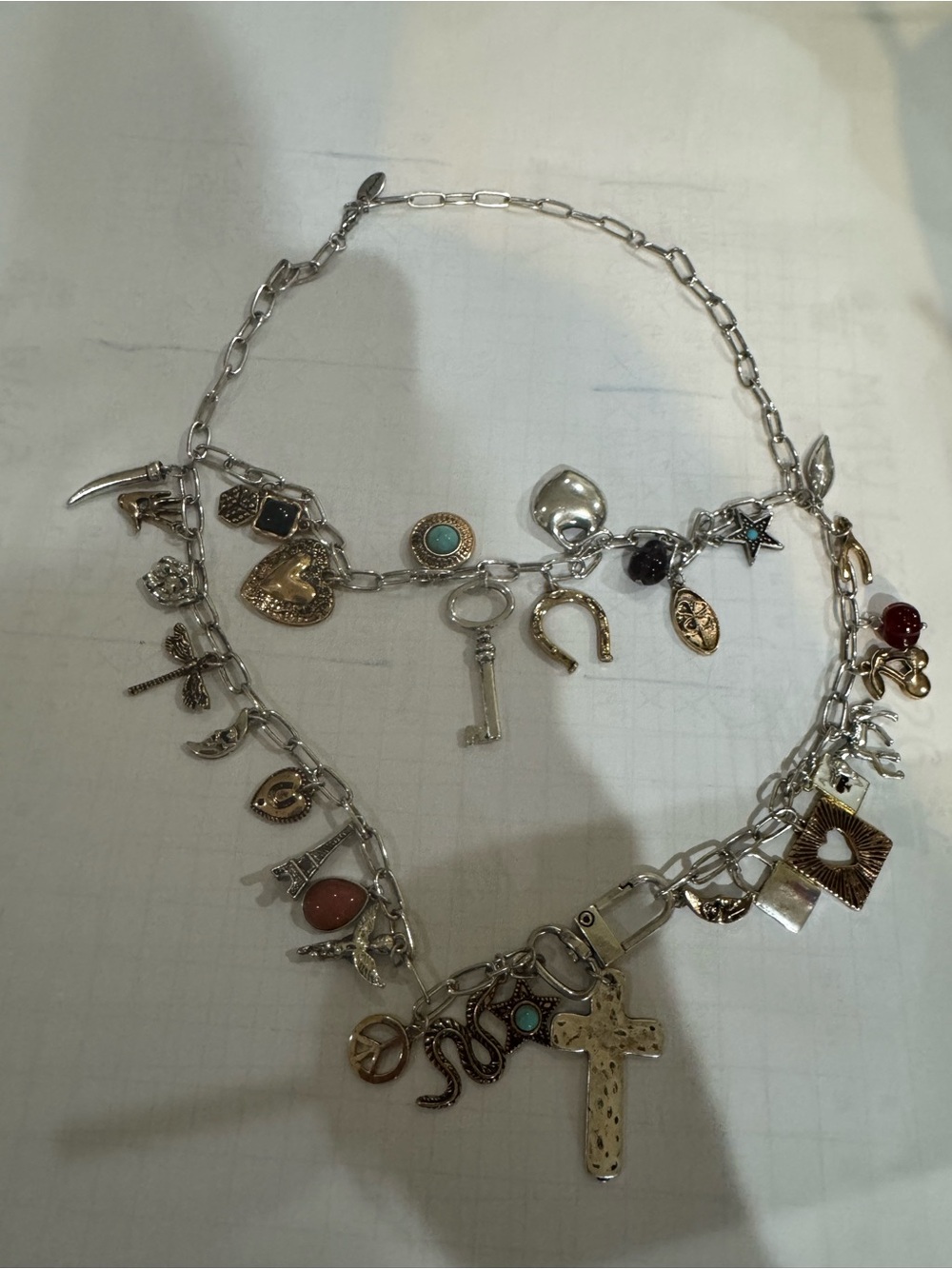 Free People Silver-Tone Mixed Charm Necklace with Turquoise & Coral Accents - Picture 2 of 4